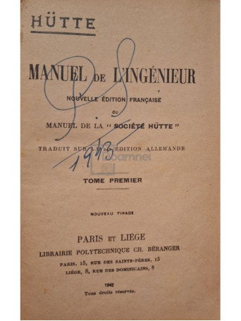 Hutte - Manuel de l'ingenieur, vol. 1 - 1942 - Cartonata