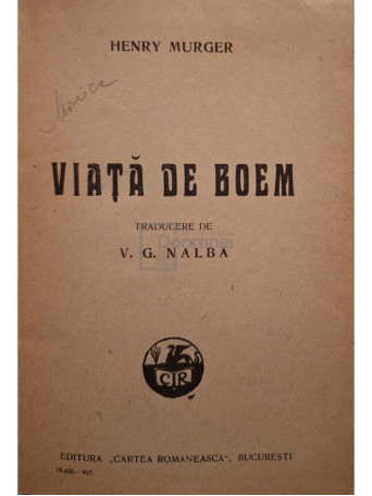 Henry Murger - Viata de boem - 1927 - Cartonata