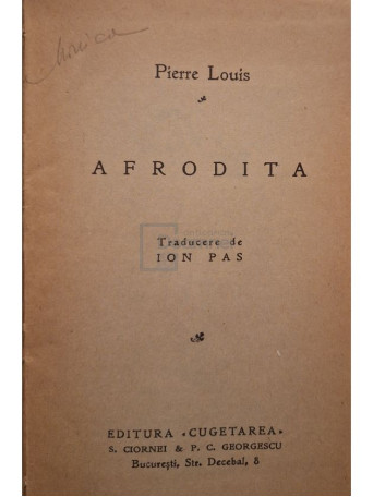 Pierre Louys - Afrodita - Editie interbelica - Cartonata