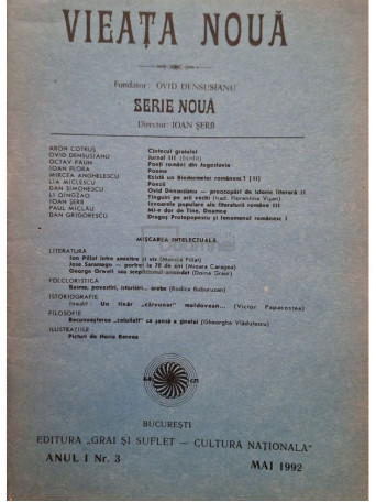 Ovid Densusianu - Vieata noua, anul I, nr. 3, mai 1992 - 1992 - Brosata