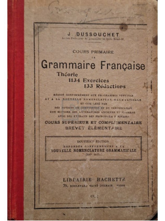 J. Dussouchet - Cours primaire de grammaire francaise - 1922 - Cartonata