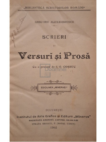 Grigore Alexandrescu - Scrieri in versuri si prosa - 1902 - Cartonata