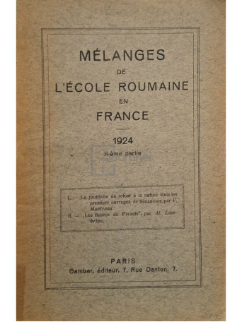 V. Munteanu - Melanges de l'ecole Roumaine en France, II-eme partie - 1924 - Brosata