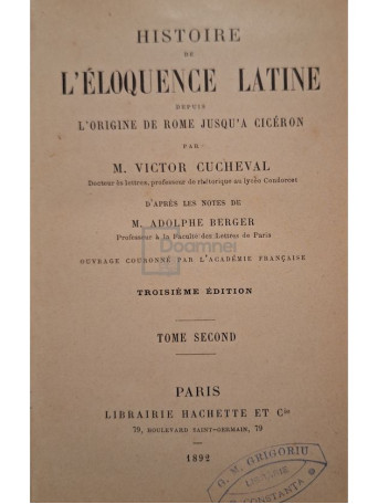 Victor Cucheval - Histoire de l'eloquence latine - 1892 - Cartonata