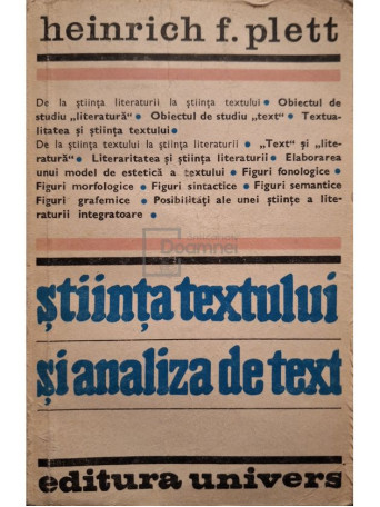 Heinrich F. Plett - Stiinta textului si analiza de text - 1983 - Brosata