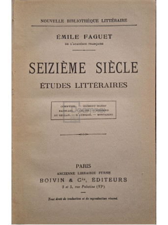 Emile Faguet - Seizieme siecle - Etudes litteraires - Cartonata