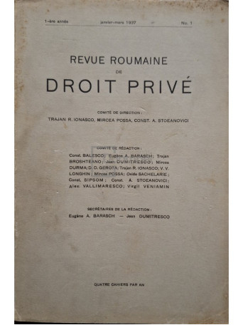 Trajan R. Ionasco - Revue roumaine de droit prive, nr. 1 - 1937 - Brosata (paperback)
