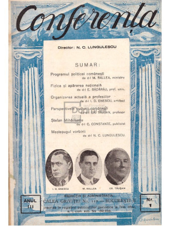 N. C. Lungulescu - Conferenta - Colegat nr. 1-12 (dedicatie) - 1938 - Brosata