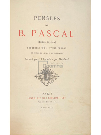 Blaise Pascal - Pensees - 1824 - Cartonata