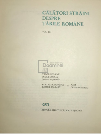 Calatori straini despre Tarile Romane, vol. III