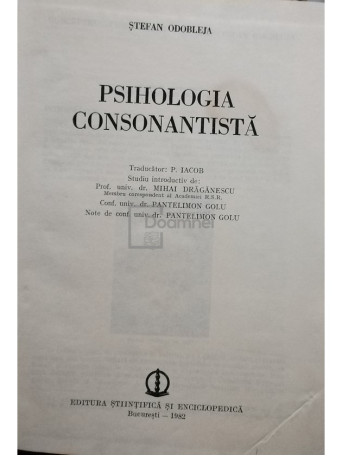 Stefan Odobleja - Psihologia consonantista - 1982 - Cartonata
