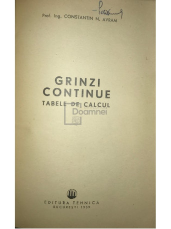 Grinzi continue. Tabele de calcul