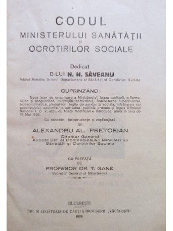 Codul Ministerului Sanatatii si ocrotirilor sociale
