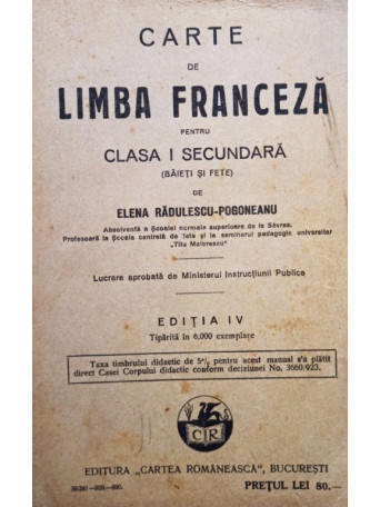 Carte de limba franceza pentru clasa I secundara