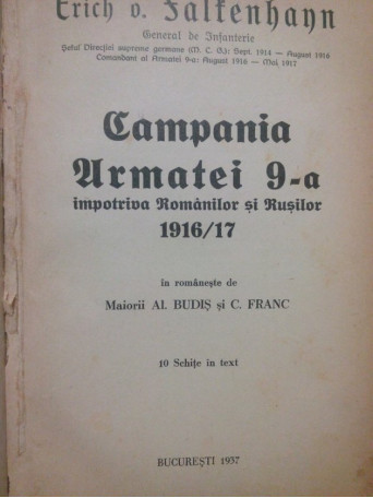 Campania Armatei 9a impotriva Romanilor si Rusilor 1916 / 1917