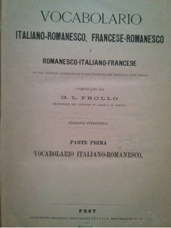 Vocabolario italianoromanesco, franceseromanesco e romanescoitalianofrancese