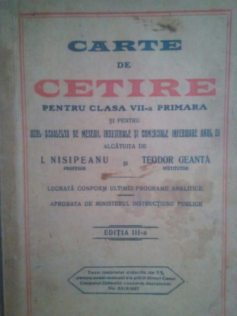 Carte de cetire pentru clasa VIIa primara
