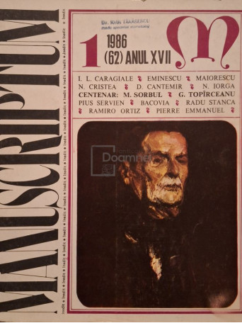 D. Panaitescu Perpessicius - Manuscriptum, nr. 1/1986 (62) anul XVII - 1986 - Brosata