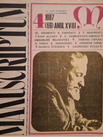 D. Panaitescu Perpessicius - Manuscriptum, nr. 4/1987 (69) anul XVIII - 1987 - Brosata