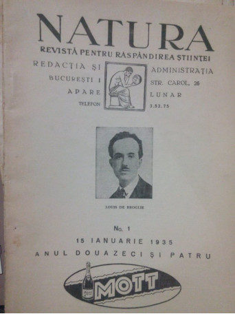 Natura. Revista pentru raspandirea stiintei, nr 1, anul 24 - 1935 - Brosata