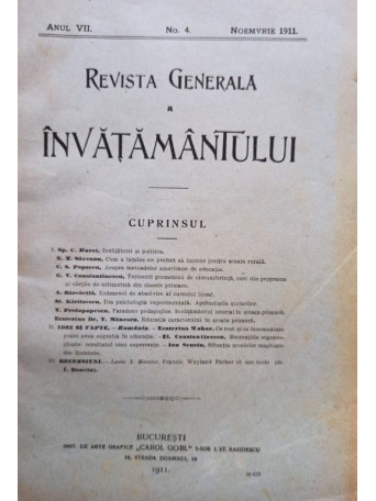 Revista generala a invatamantului, anul VII, nr. 4, noiembrie 1911